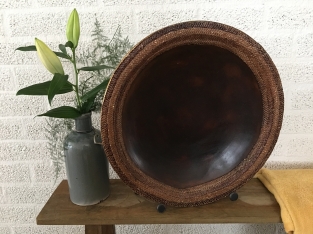 Beautiful Asian earthenware bowl on stand.